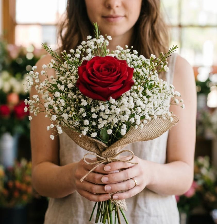 1 Rose With White Gypsy